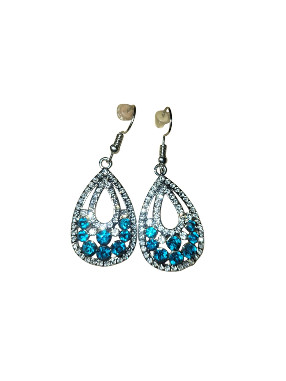 paparazzi Silver Teardrop Earrings with Blue Accents